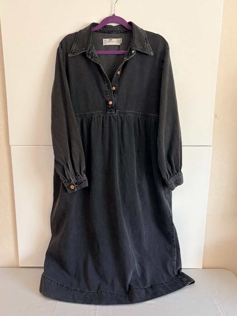 Anthropologie Seen Worn Kept Slouchy Long Sleeve Denim Midi Charcoal Dress Siz 8